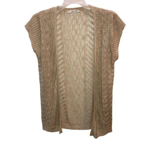 Maurice Womens Size 1 1X Beige Tan Knit Short Sleeve Open Front Sweater Cardigan - Picture 1 of 9